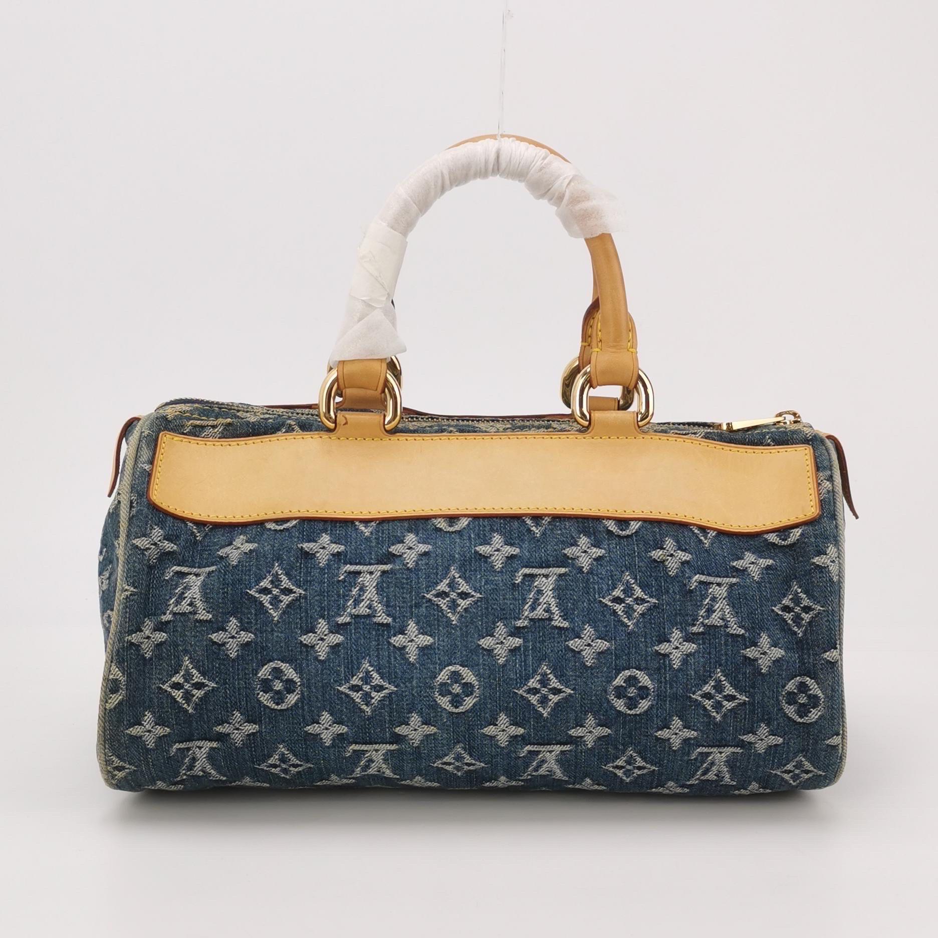 Women's or Men's Louis Vuitton Blue Denim Neo Speedy Boston Bag For Sale