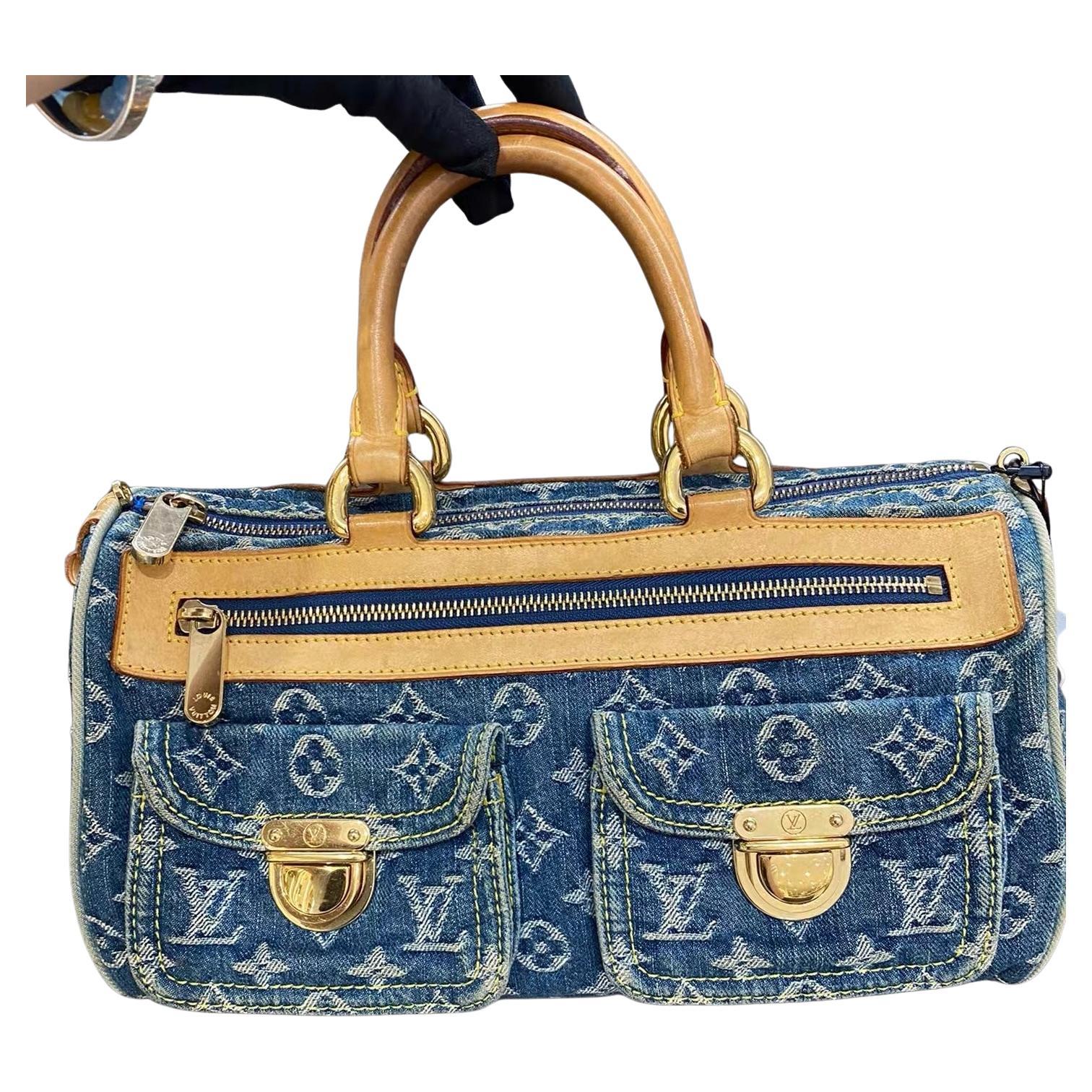 Louis Vuitton Blue Denim Neo Speedy Boston Bag For Sale