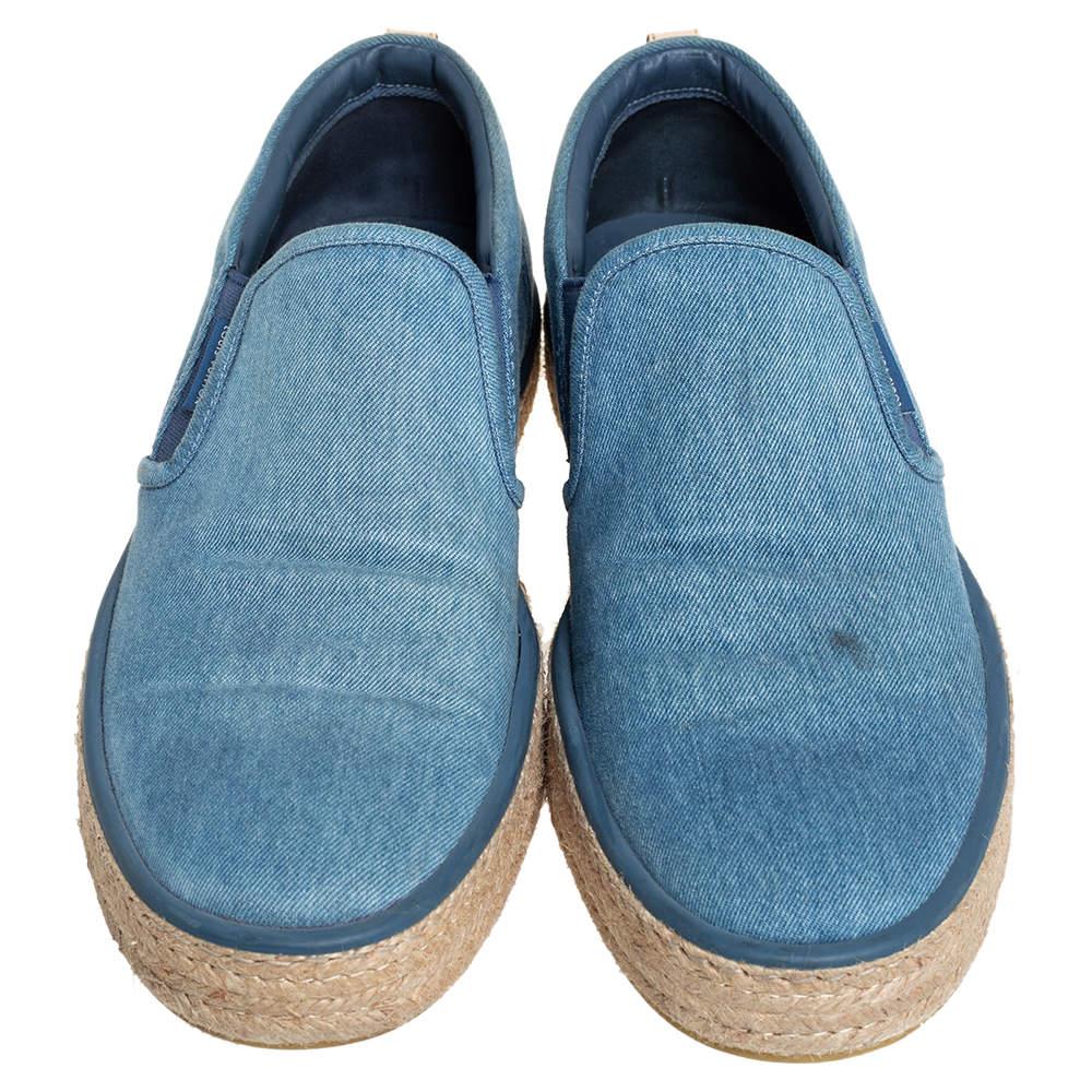 Louis Vuitton Blue Denim Slip On Espadrille Sneakers Size 44 In Good Condition In Dubai, Al Qouz 2