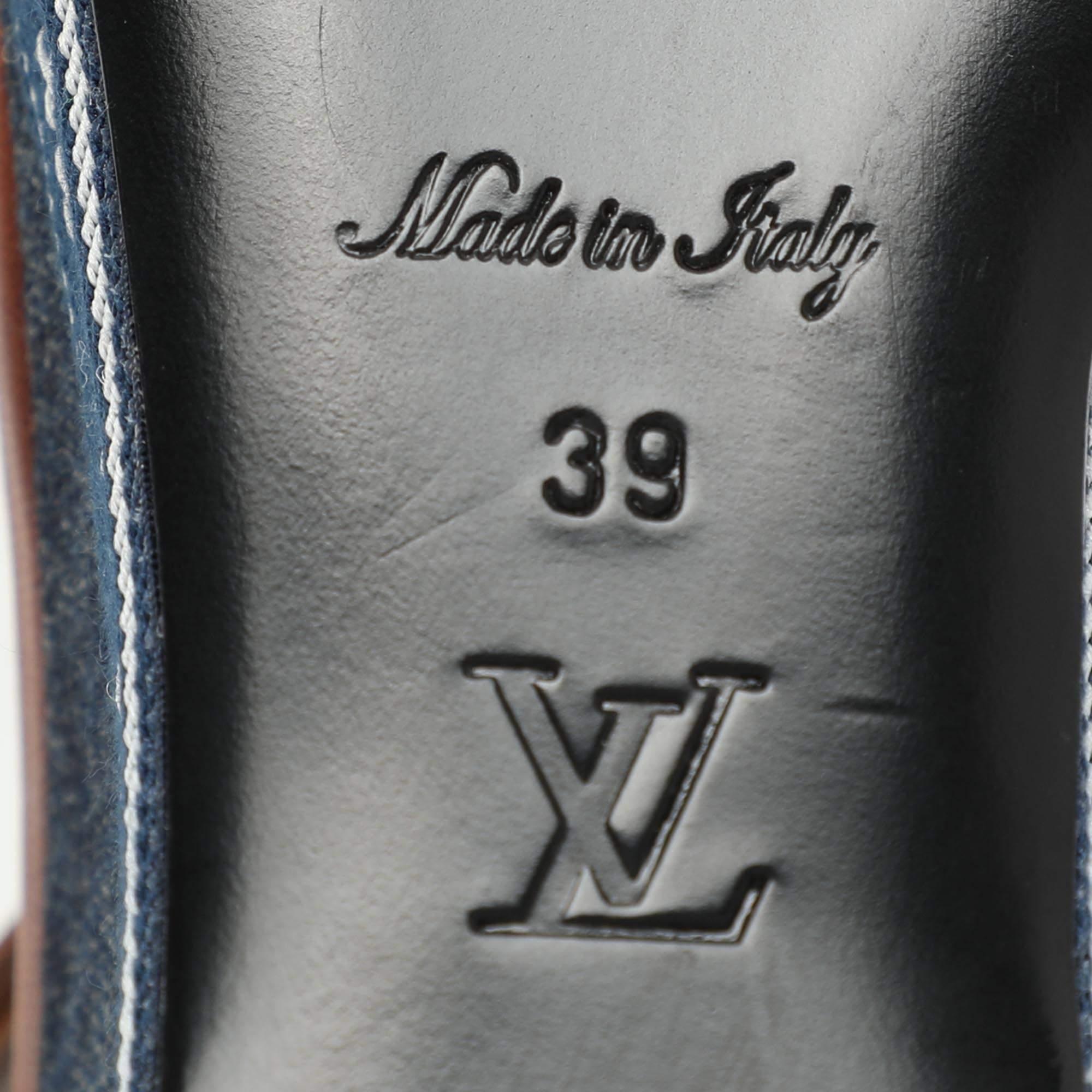 Louis Vuitton Blue Denim Wedge Ankle Strap Sandals Size 39 3