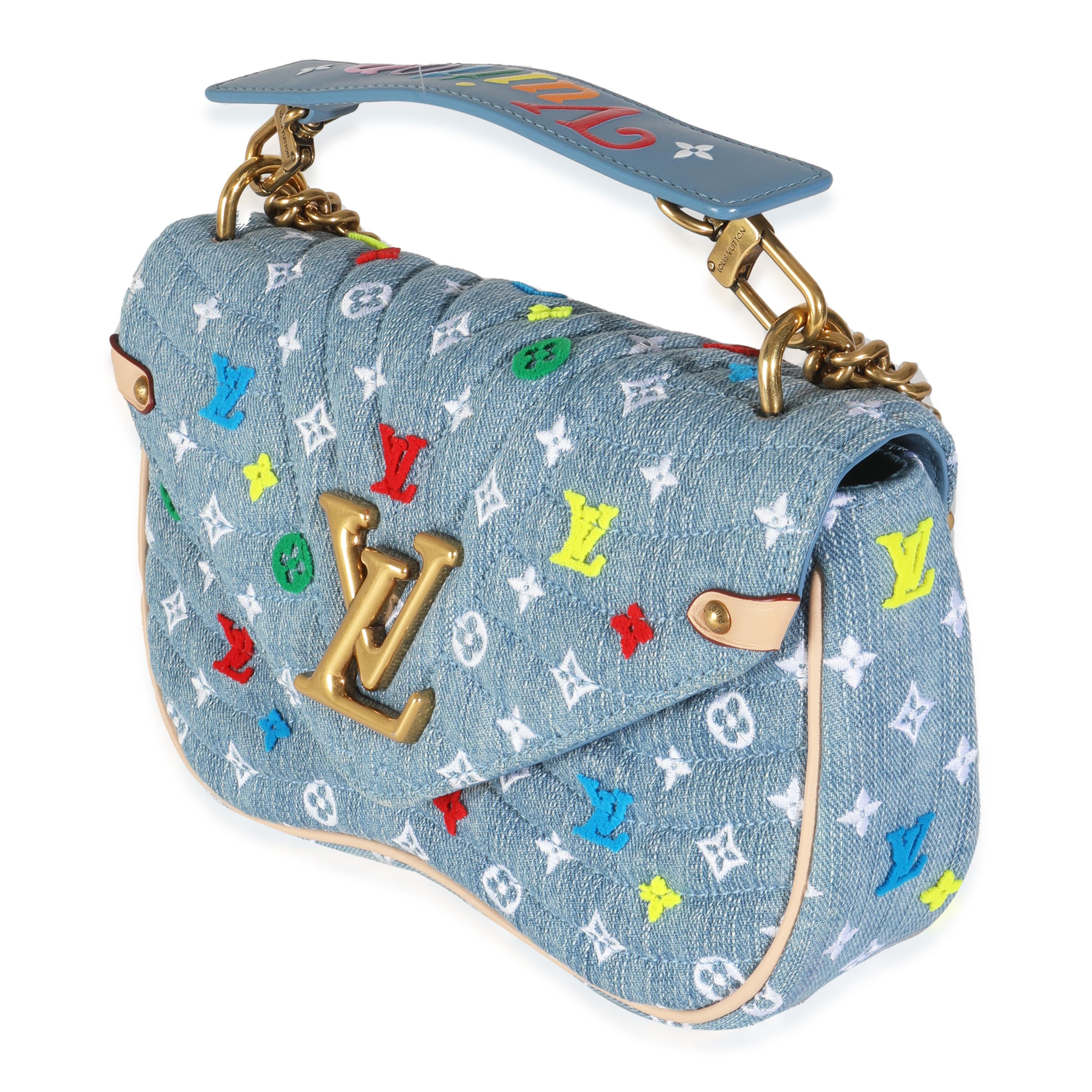 Louis Vuitton Blue Embroidered Monogram Denim New Wave MM In Excellent Condition In New York, NY