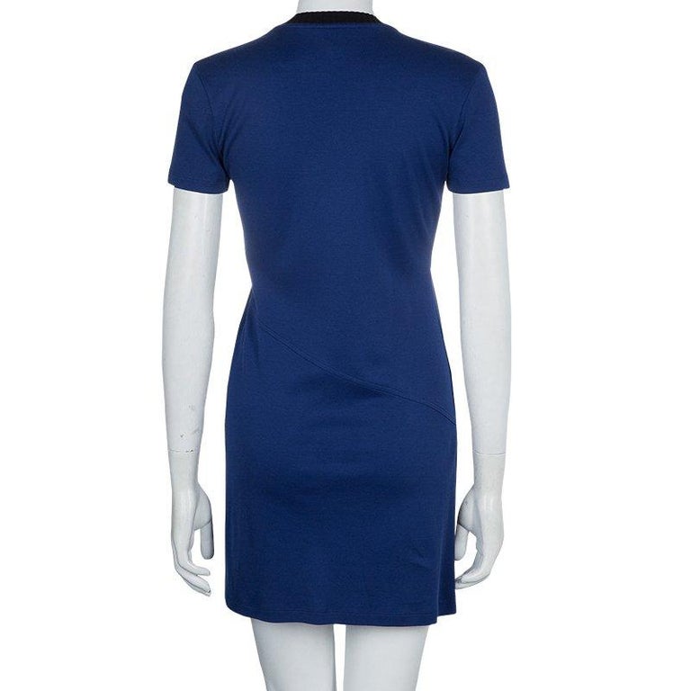 Louis Vuitton Blue Embroidered Motif Detail Crew Neck T-Shirt Dress S For Sale at 1stdibs