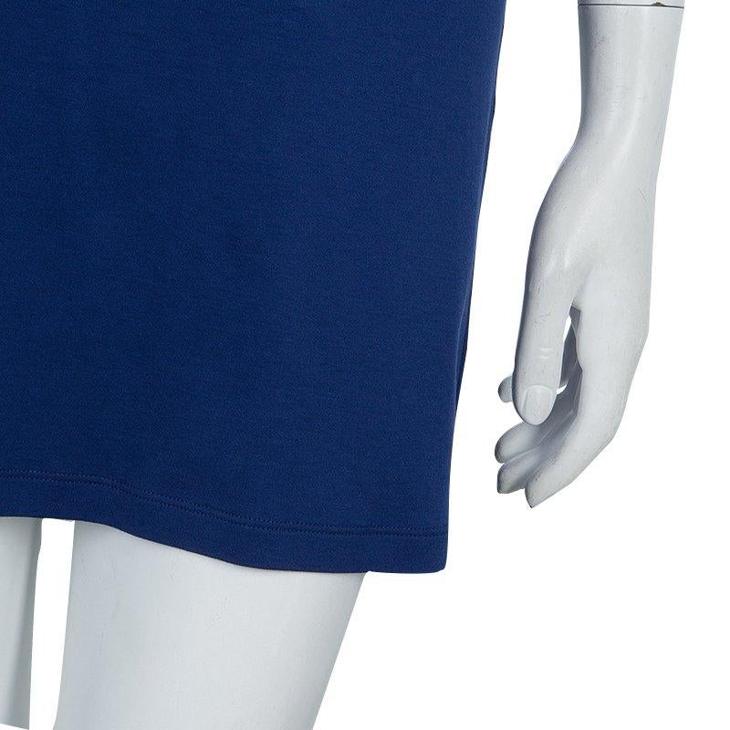 Louis Vuitton Blue Embroidered Motif Detail Crew Neck T-Shirt Dress S In Good Condition In Dubai, Al Qouz 2