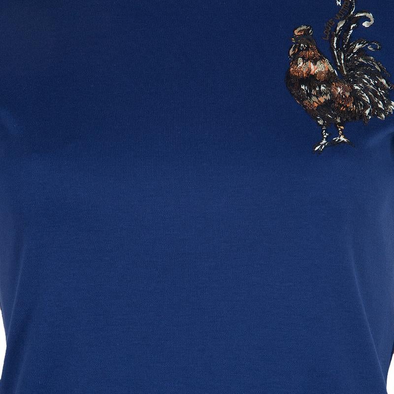 Louis Vuitton Blue Embroidered Motif Detail Crew Neck T-Shirt Dress S 1
