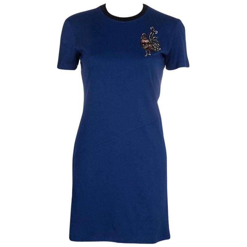 Louis Vuitton Blue Embroidered Motif Detail Crew Neck T-Shirt Dress S