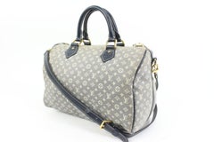 Louis Vuitton Blue Encre Grey Monogram Mini Lin Speedy Bandouliere 30 329slk99