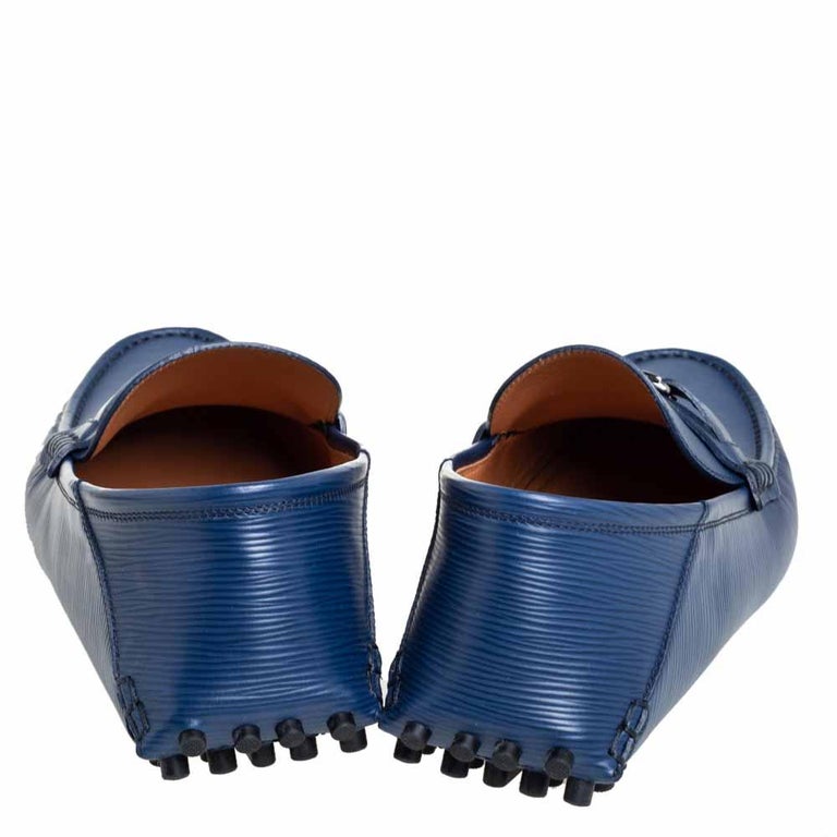 Louis Vuitton Blue Epi Leather Hockenheim Slip On Loafers Size 42