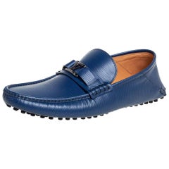 Louis Vuitton Men's Blue Epi Leather Moccasin Car Shoes Loafers 8 Rubber  Soles