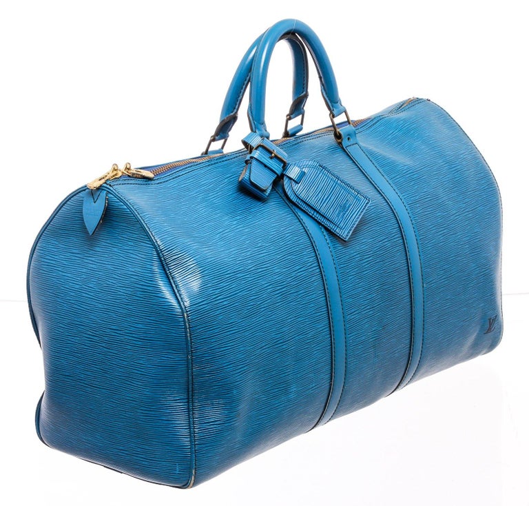 Louis Vuitton Blue Epi Leather Keepall 55 cm Duffle Bag Luggage at