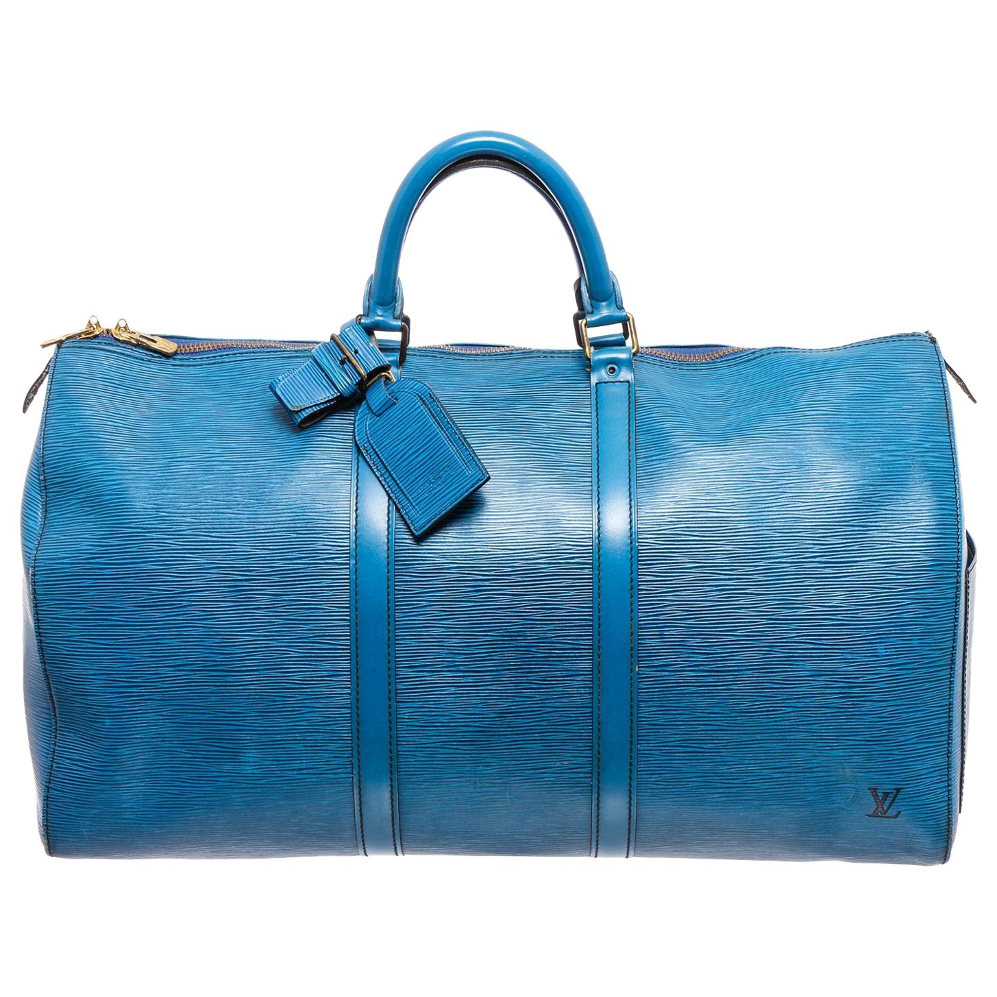 Louis Vuitton Rare Blue Damier Cobalt Keepall Bandouliere 45 Duffle Bag  13lz531s For Sale at 1stDibs