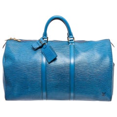 Louis Vuitton Blue Epi Leather Keepall 55 cm Duffle Bag Luggage