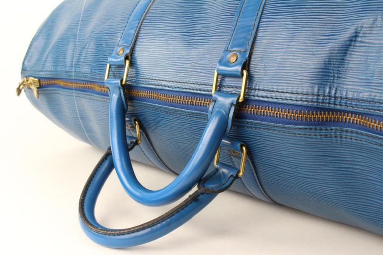 LOUIS VUITTON LV Logo Keepall 55 Travel Hand Bag Epi Leather Blue M42955  78MT237