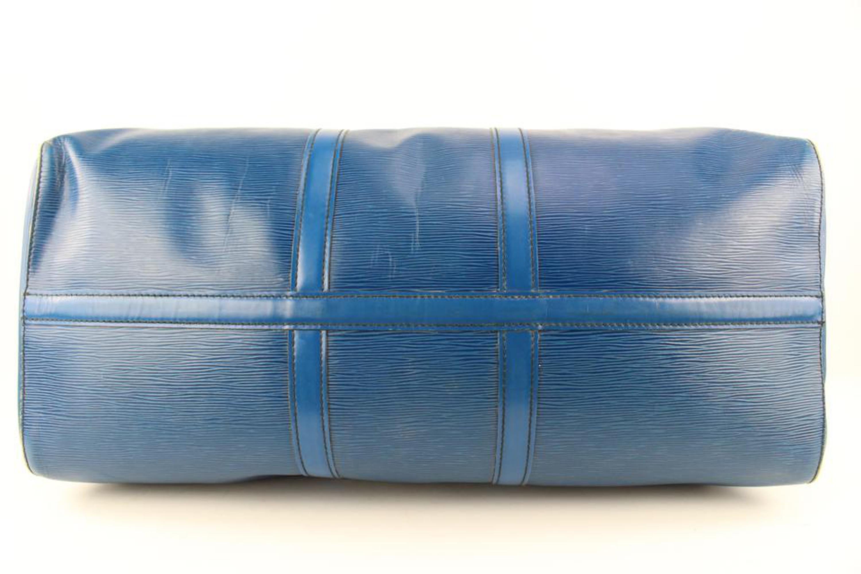 Louis Vuitton Blue Epi Leather Keepall 55 Duffle Bag 113lv48 2