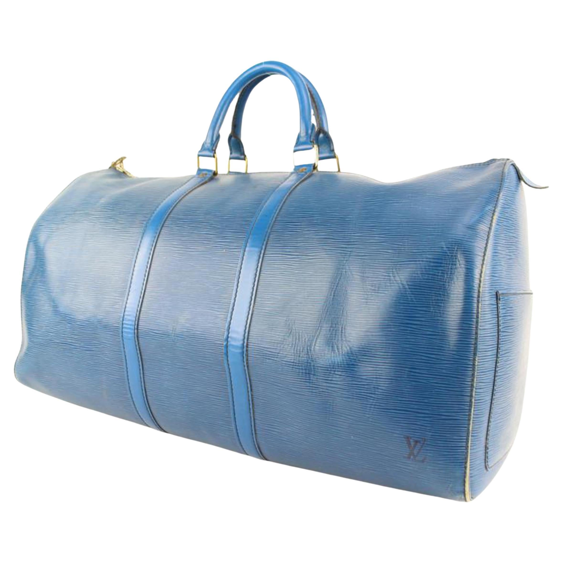 Louis Vuitton Blue Epi Leather Keepall 55 Duffle Bag 113lv48 For