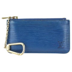 Louis Vuitton Blue Epi Leather Key Pouch Pochette Cles Keychain