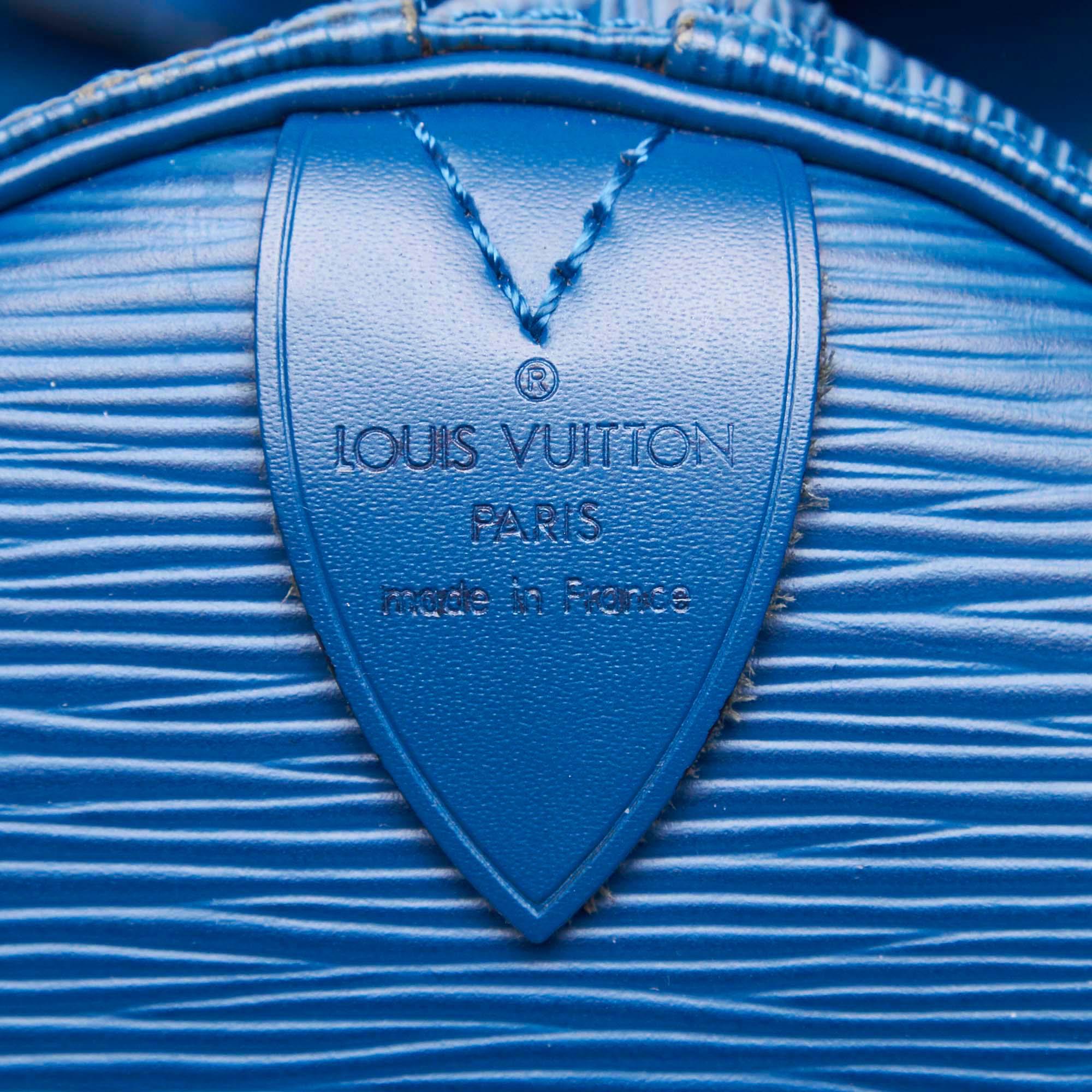 Louis Vuitton Blue Epi Leather Leather Epi Keepall 55 France w/ Dust Bag For Sale 4