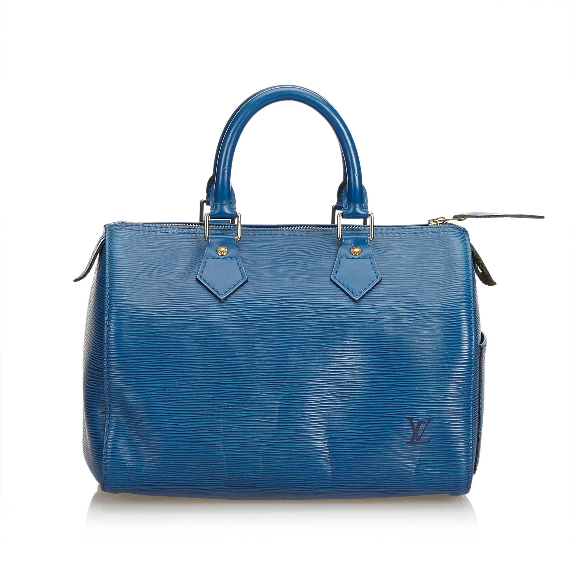 Louis Vuitton Blue Epi Leather Leather Epi Speedy 25 France In Good Condition For Sale In Orlando, FL