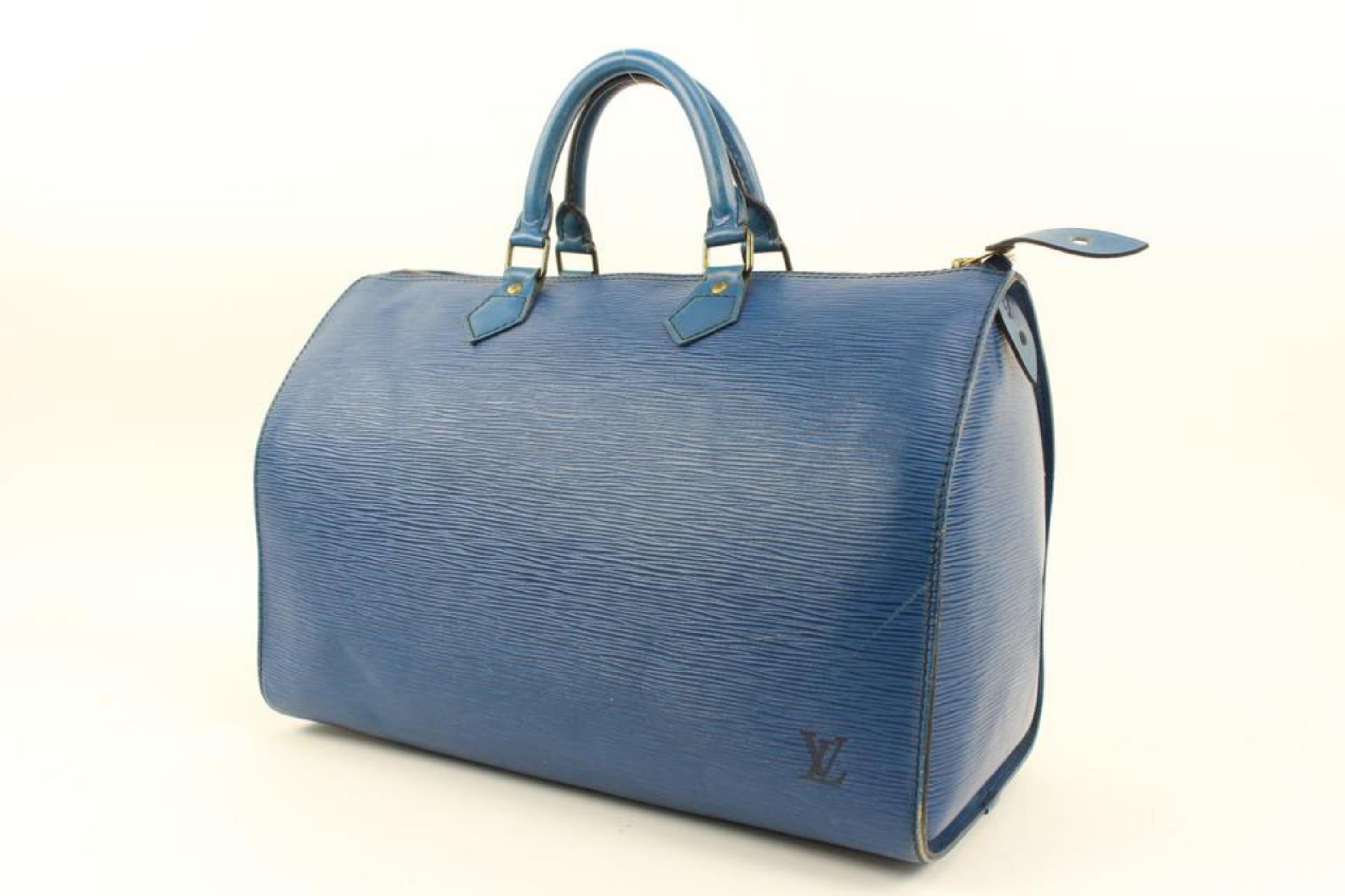 Louis Vuitton Blue Epi Leather Speedy 35 Boston Bag 86lv221s