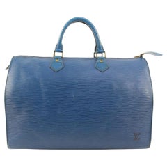 Louis Vuitton Blue Epi Leather Speedy 35 Boston Bag 86lv221s