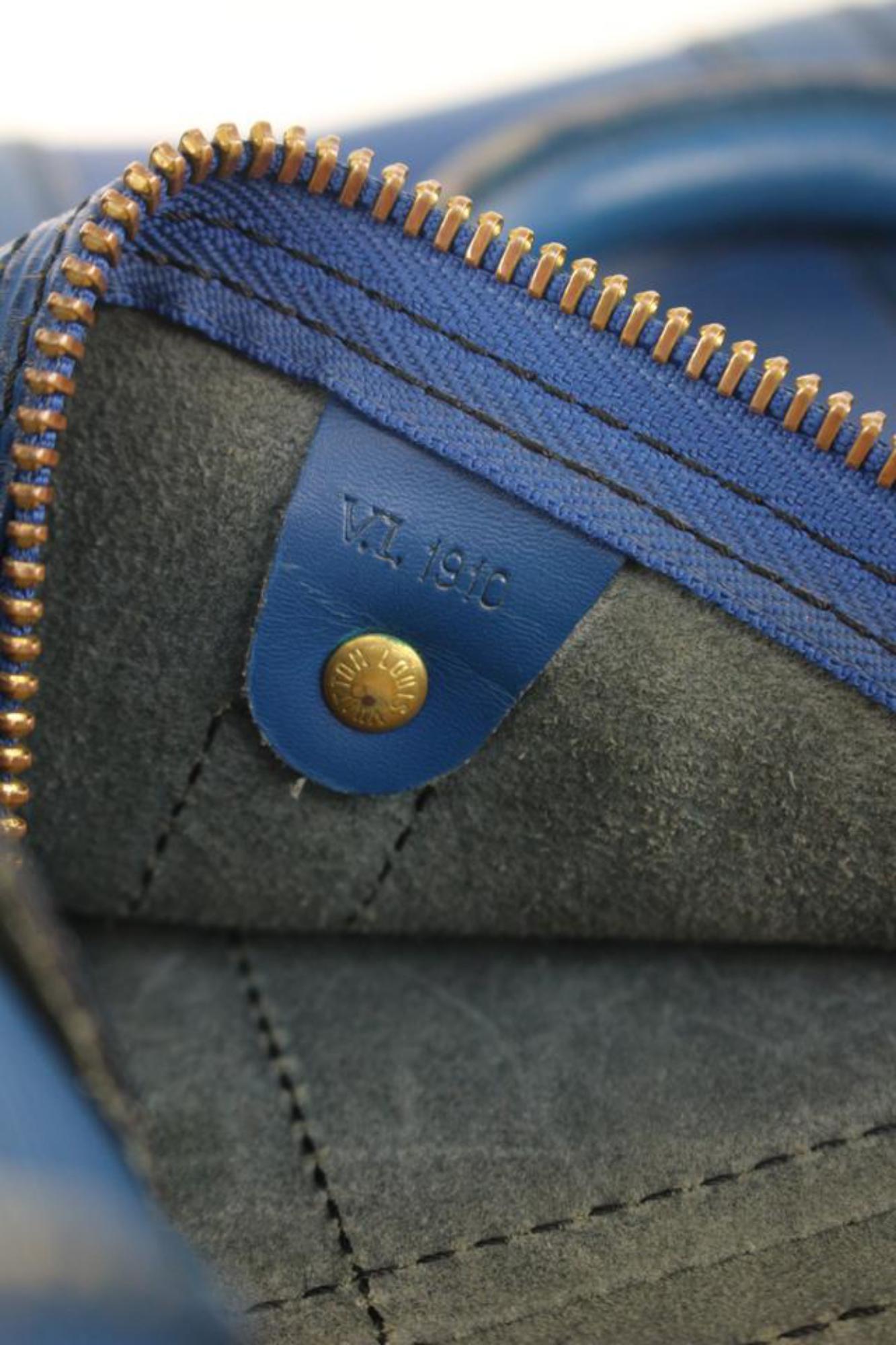 Louis Vuitton Blue Epi Leather Toledo Keepall 45 Boston Duffle Bag 22LV106 For Sale 7