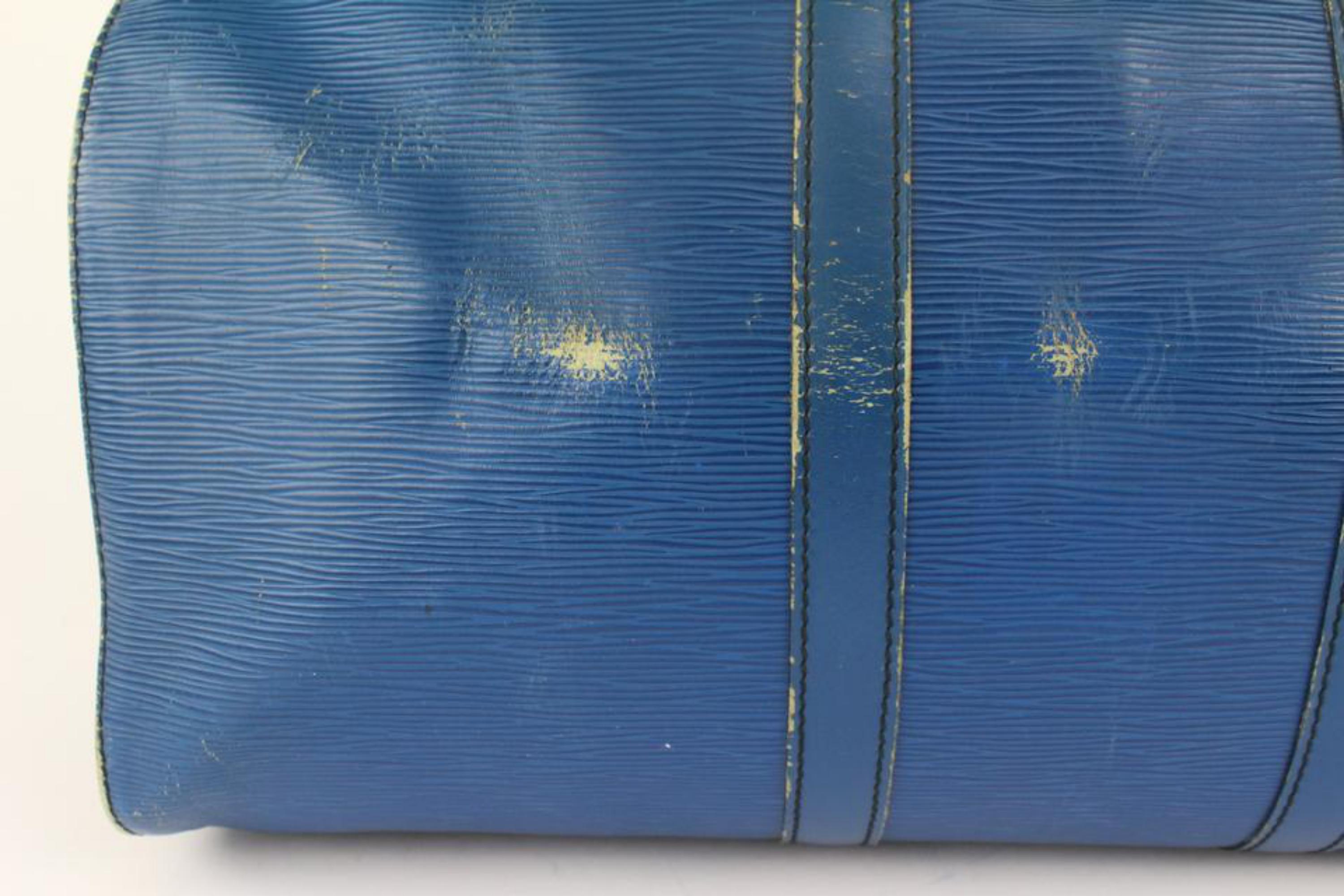 Louis Vuitton Blue Epi Leather Toledo Keepall 45 Boston Duffle Bag 22LV106 In Fair Condition For Sale In Dix hills, NY