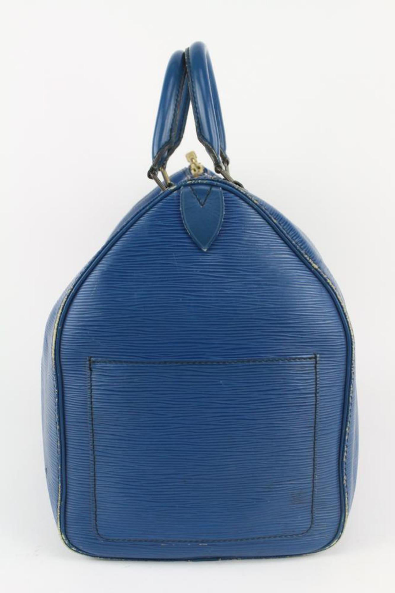Louis Vuitton Blue Epi Leather Toledo Keepall 45 Boston Duffle Bag 22LV106 For Sale 2