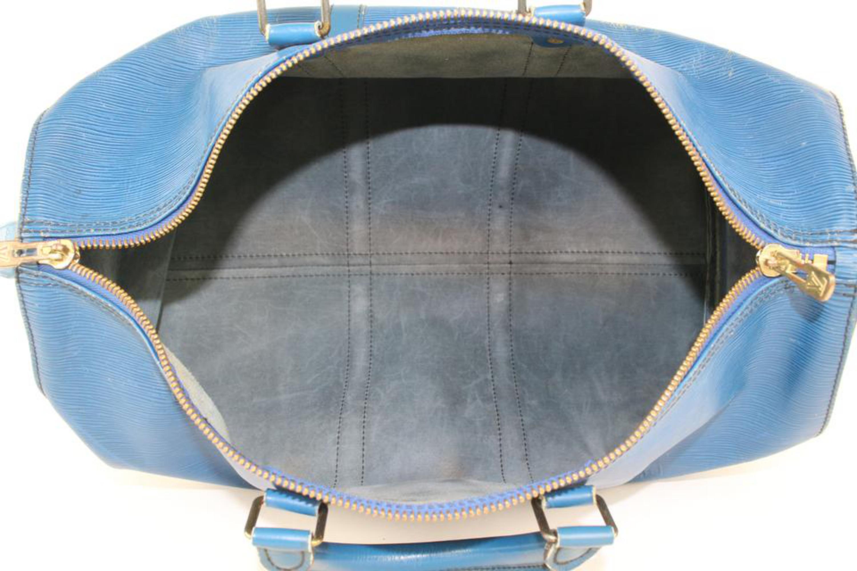 Louis Vuitton Blue Epi Leather Toledo Keepall 45 Boston Duffle Bag 22LV106 For Sale 5