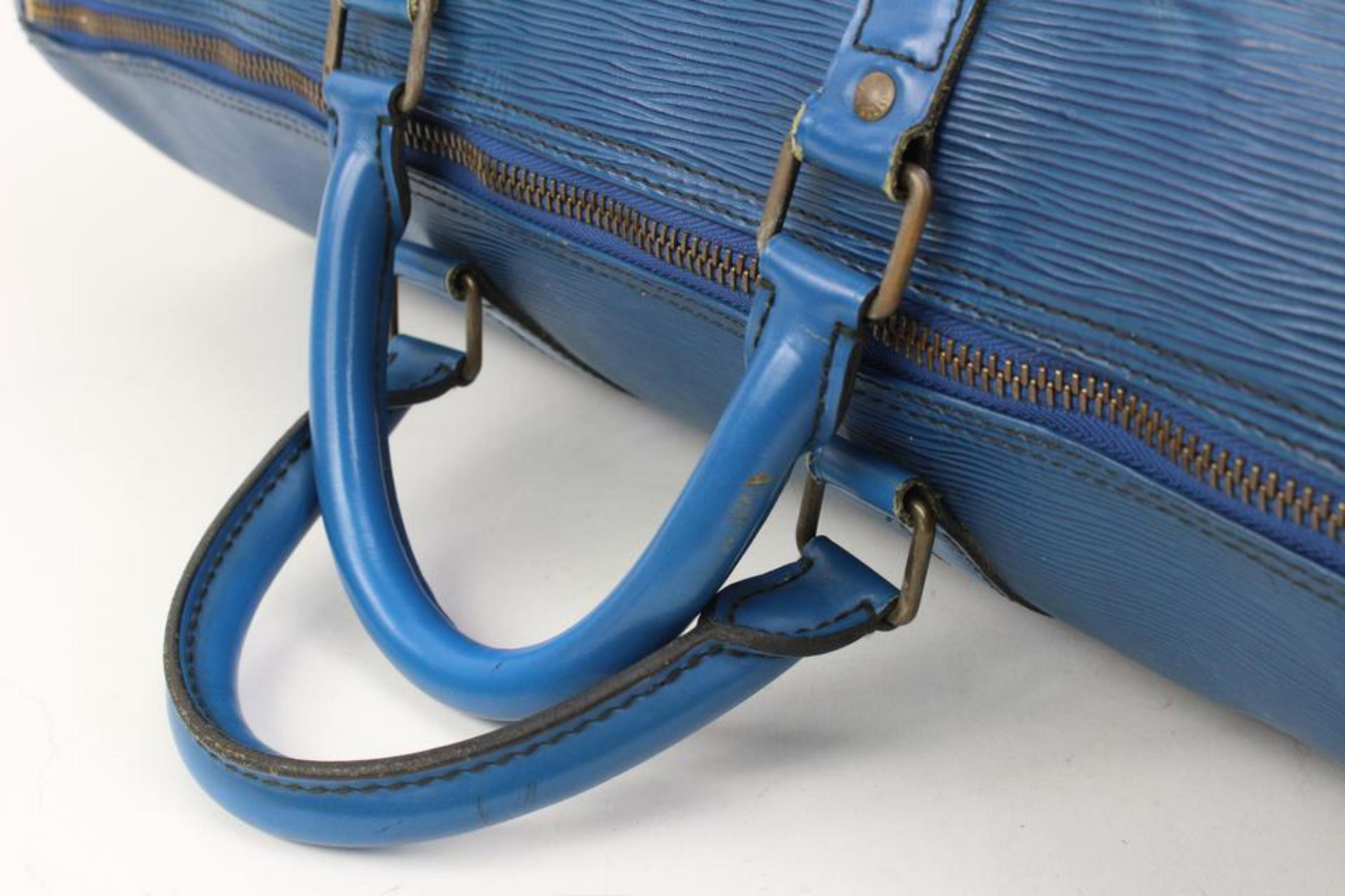 Louis Vuitton Blue Epi Leather Toledo Keepall 50 Boston Duffle Travel Bag 44lk98 In Good Condition In Dix hills, NY
