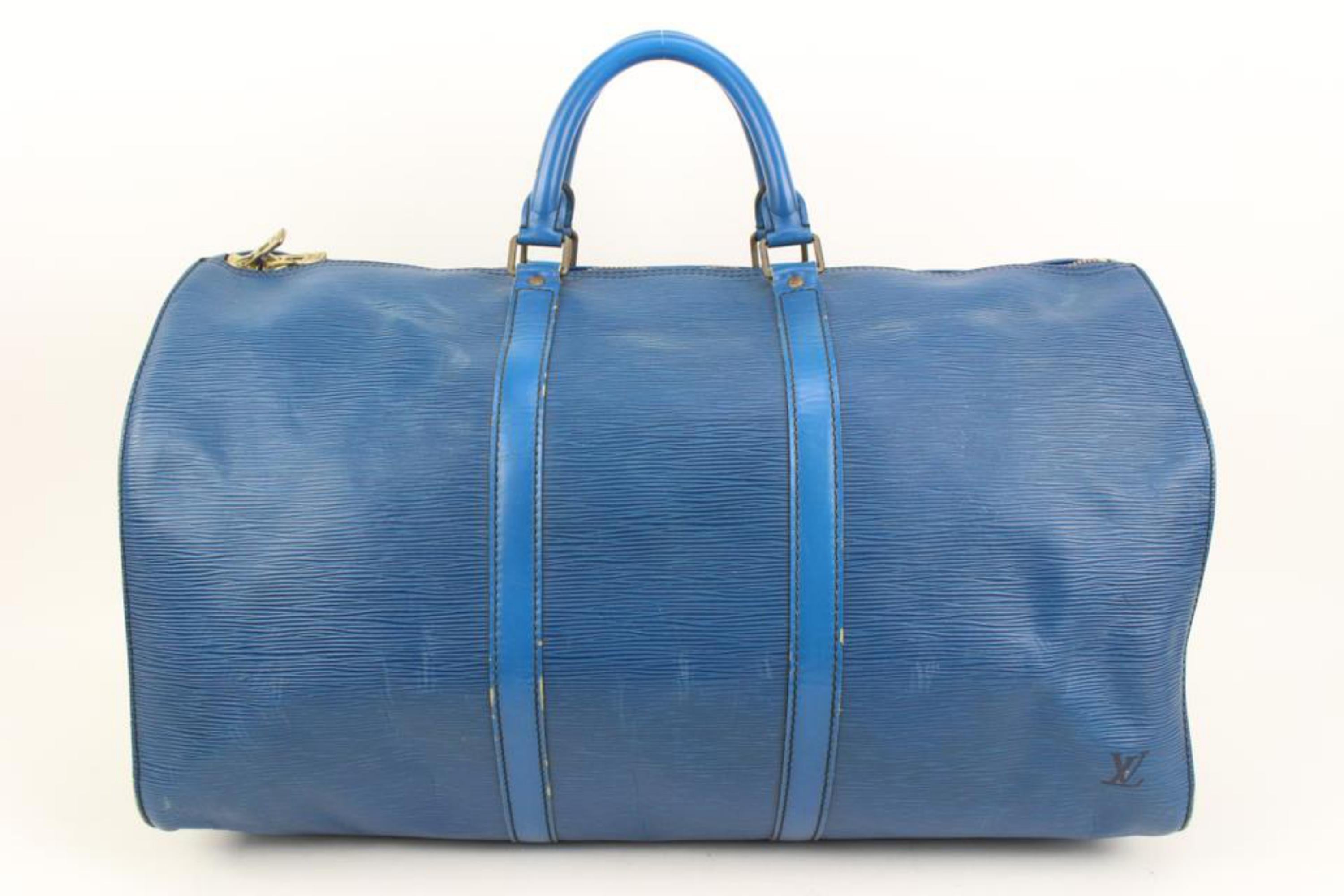 Louis Vuitton Blue Epi Leather Toledo Keepall 50 Boston Duffle Travel Bag 44lk98 3
