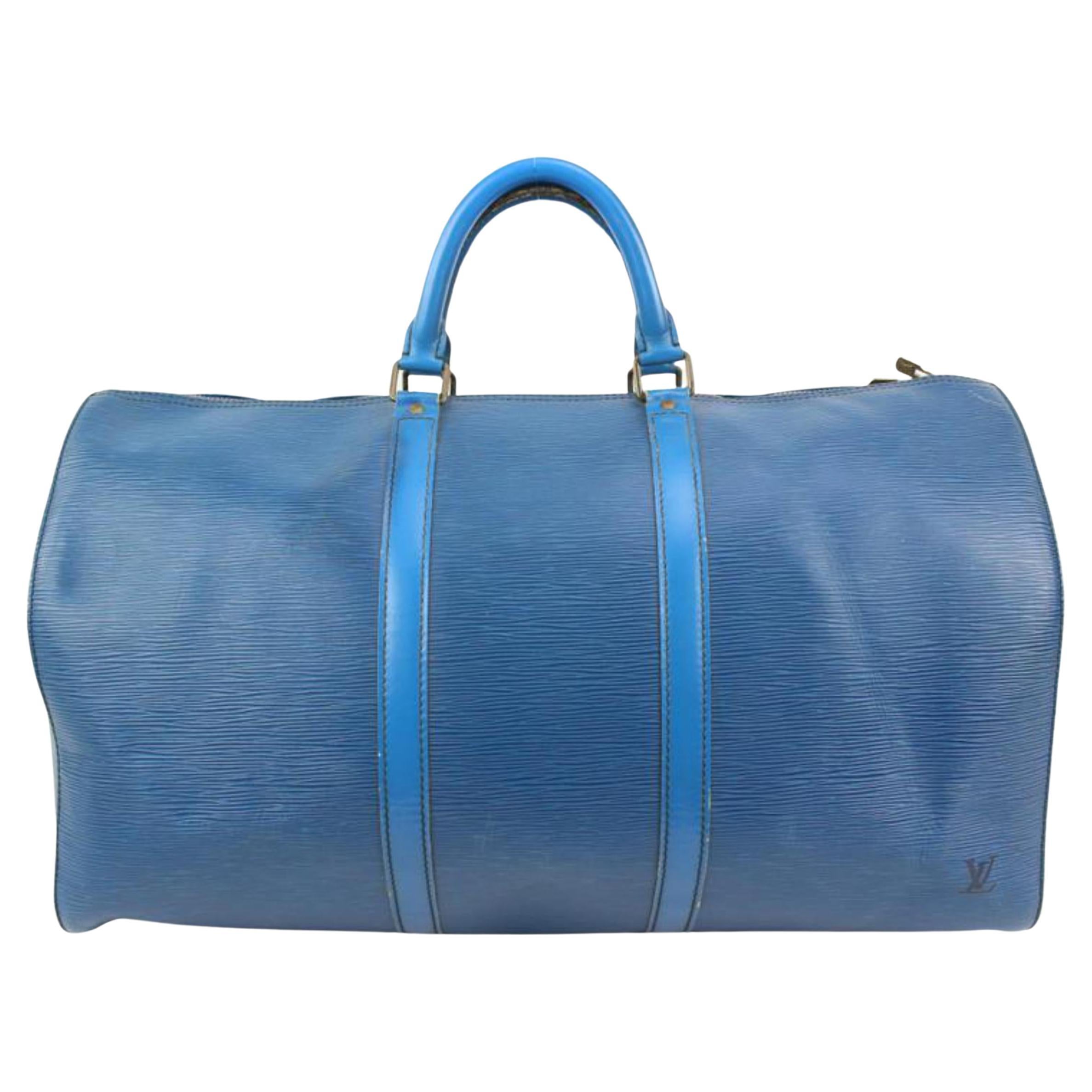 Louis Vuitton Toledo Keepall 50 Boston Duffle Travel Bag aus blauem  Epi-Leder 44lk98 im Angebot bei 1stDibs