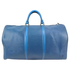 Louis Vuitton Blue Epi Leather Toledo Keepall 50 Boston Duffle Travel Bag 44lk98