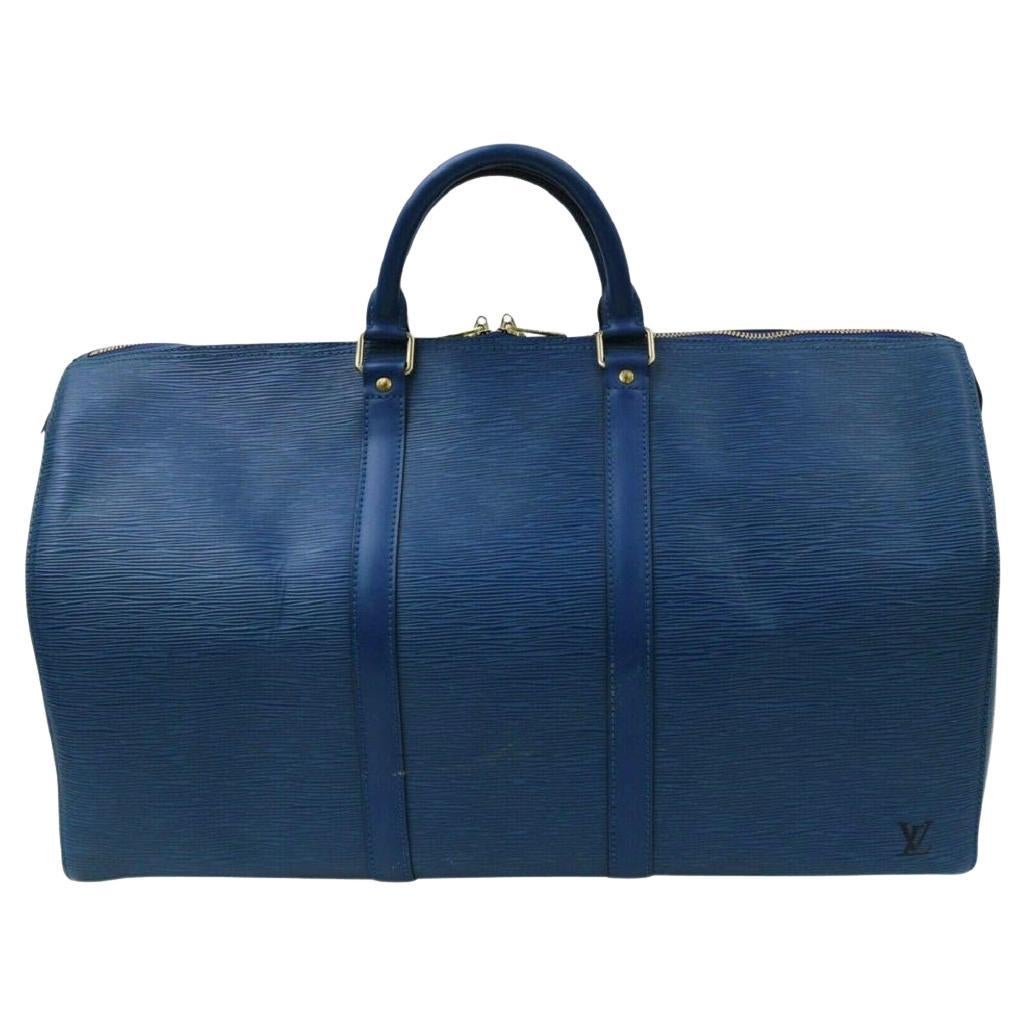 Louis Vuitton Blue Epi Leather Toledo Keepall 50 Boston Duffle Travel Bag 862983