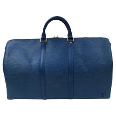 Vintage Louis Vuitton Blue Epi Leather Toledo Keepall 50 Boston Duffle Travel Bag 862983