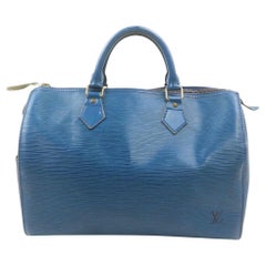 Vintage Louis Vuitton Blue Epi Leather Toledo Speedy 25 Boston Bag 863086
