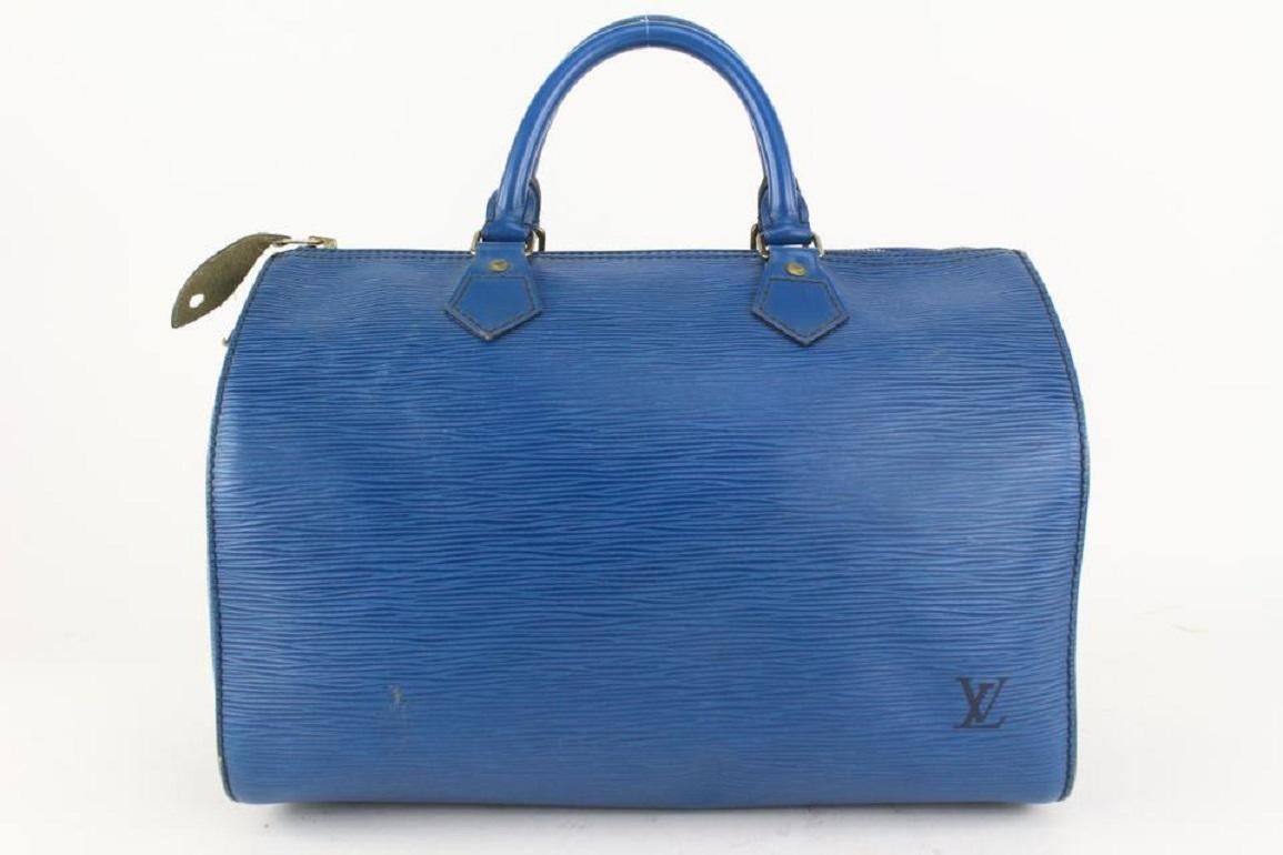Louis Vuitton Toledo Speedy 30 Boston Sac en cuir épi bleu MM 917lv16 en vente 2