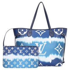 Used Louis Vuitton Blue Escale Giant Neverfull MM Tie Dye Tote Handle Shoulder Bag