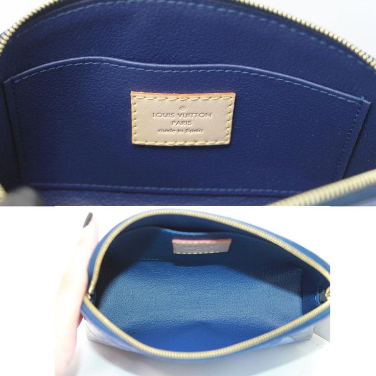 Louis Vuitton Blue Floral Pochette Cosmetic Pouch at 1stDibs