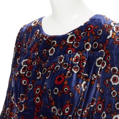 LOUIS VUITTON blue floral print velvet bustier seam flutter cocktail dress FR36