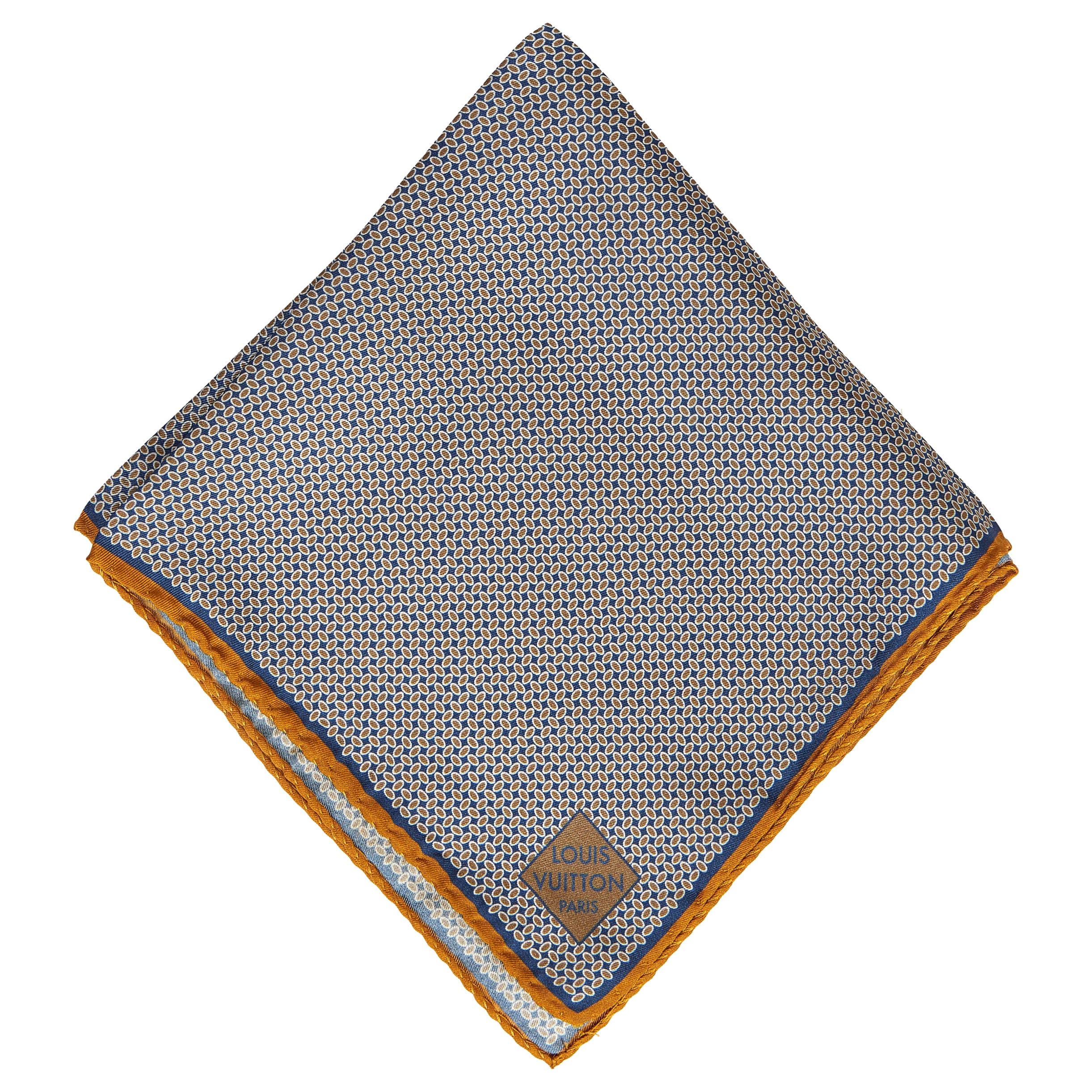Louis Vuitton Blue Gold Silk Pocket Square Scarf