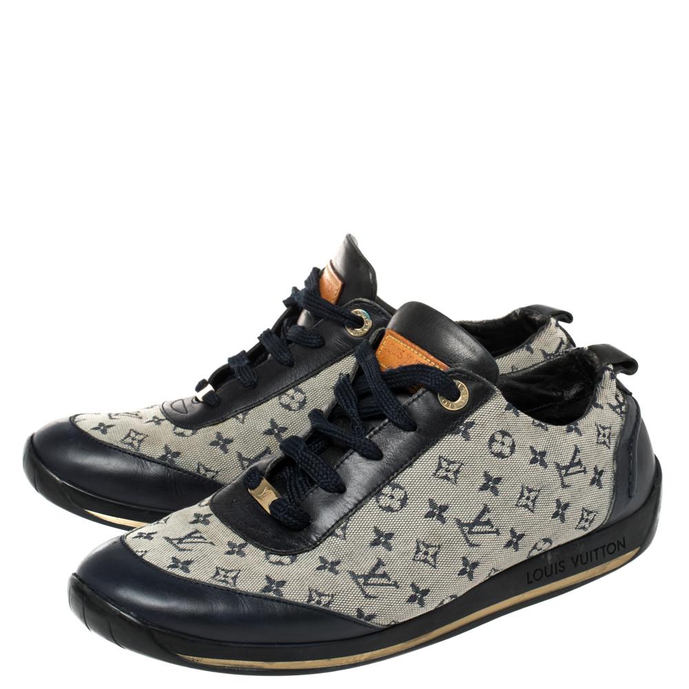 Women's Louis Vuitton Blue/Grey Monogram Canvas And Leather Low Top Sneakers Size 38