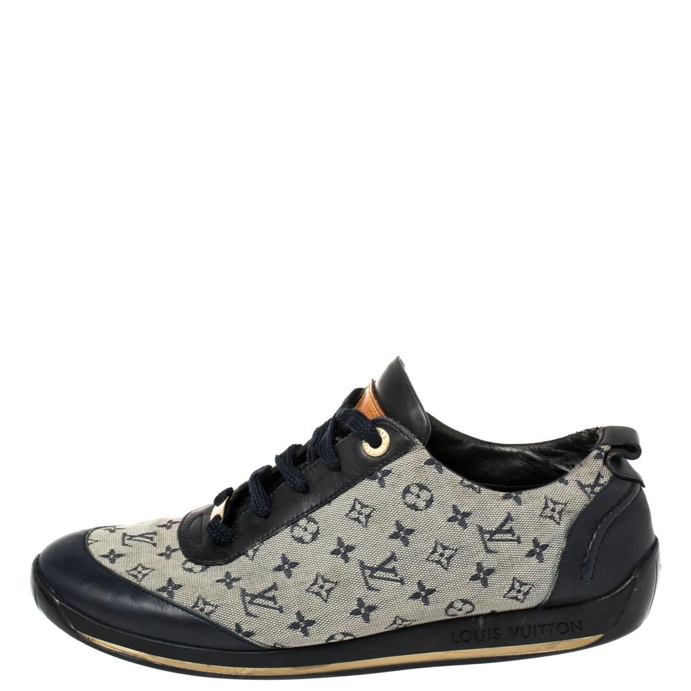 Louis Vuitton Blue/Grey Monogram Canvas And Leather Low Top Sneakers Size 38 1
