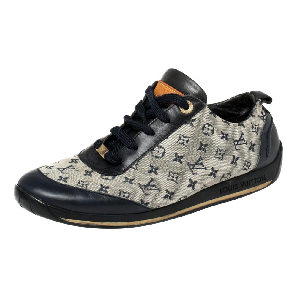 Louis Vuitton Blue/Grey Monogram Canvas And Leather Low Top Sneakers Size 38