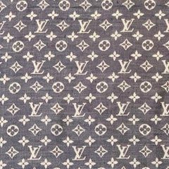 LOUIS VUITTON Blue Grey Monogram Silk Wool Square Fringe Scarf Shawl