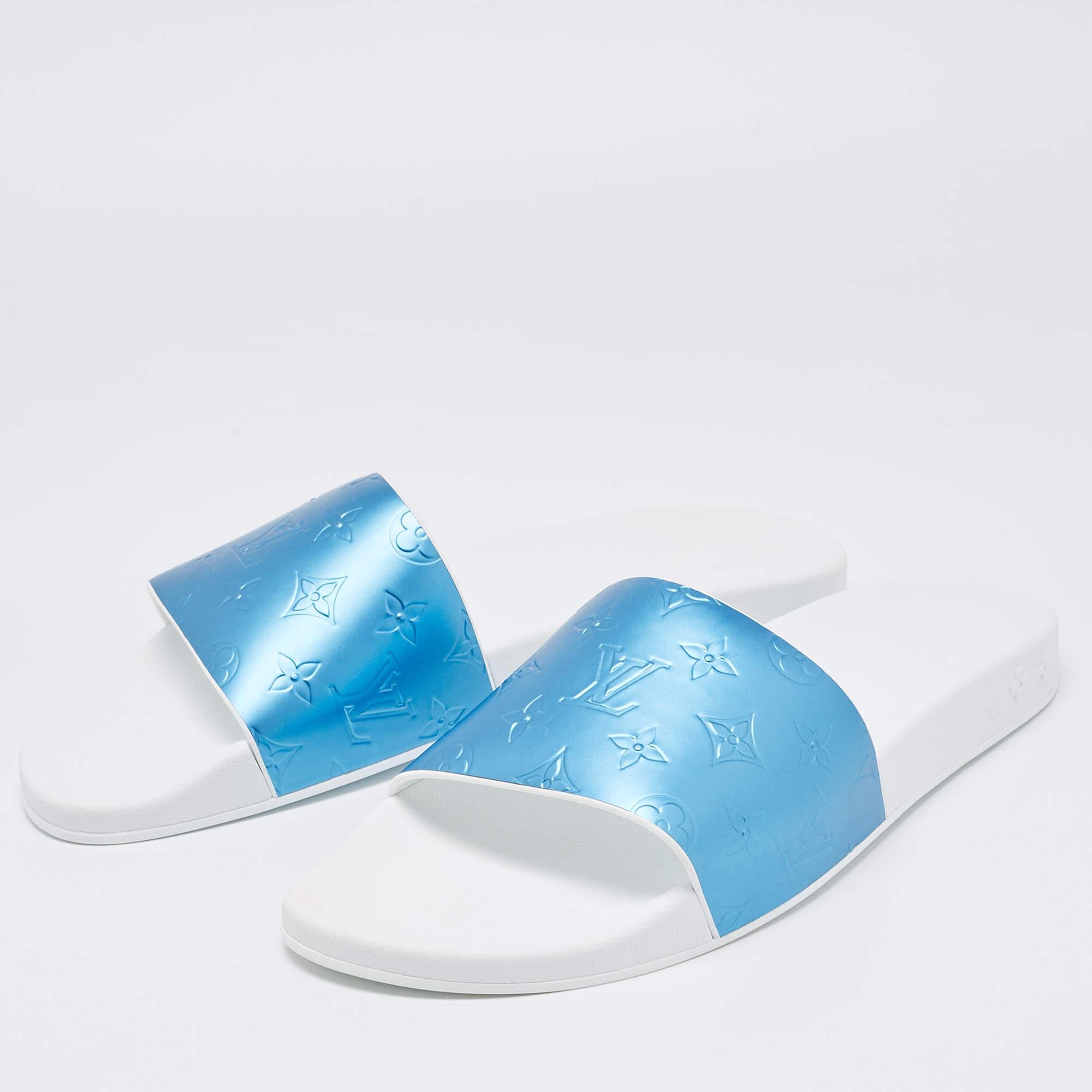 Louis Vuitton Blue/Grey Rubber Flat Slides Size 45 3