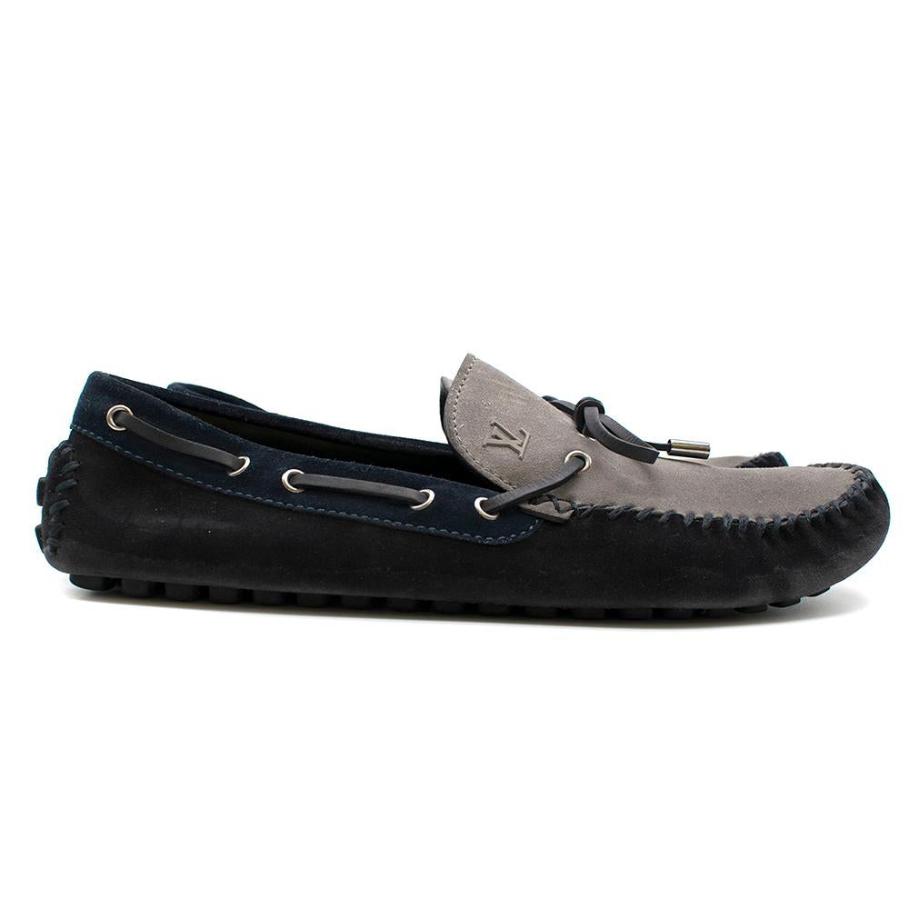 Louis Vuitton Blue & Grey Men's Loafers 

Blue and grey soft suede loafers,
Slip on, 
Lace up detail with black detail, 
Rubber outer sole,
Leather insole, 
Iconic Louis Vuitton logo on the exterior of the loafers

Dust bag included. 

Please note,