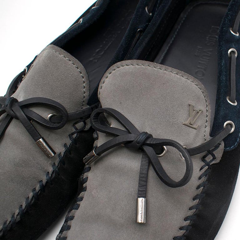 Louis Vuitton Blue and Grey Suede Men&#39;s Loafers 45.5 at 1stdibs