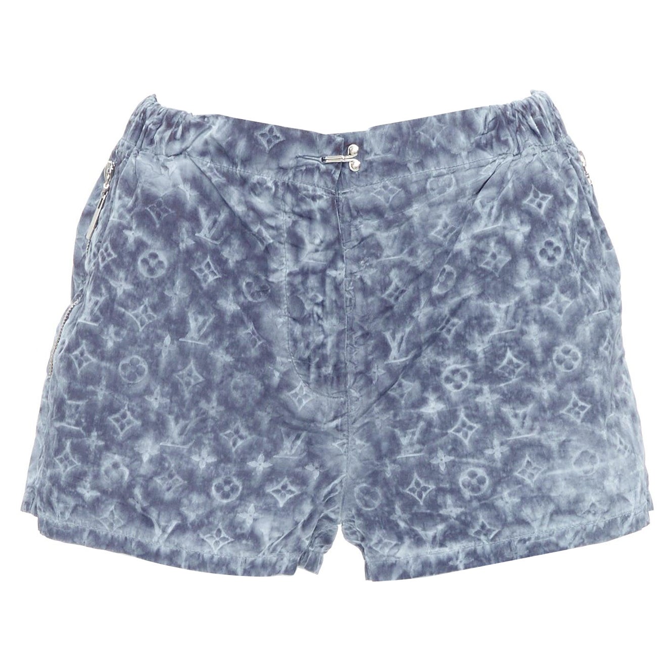 LOUIS VUITTON blue grey tie dye stencil effect monogram print shorts FR36 S