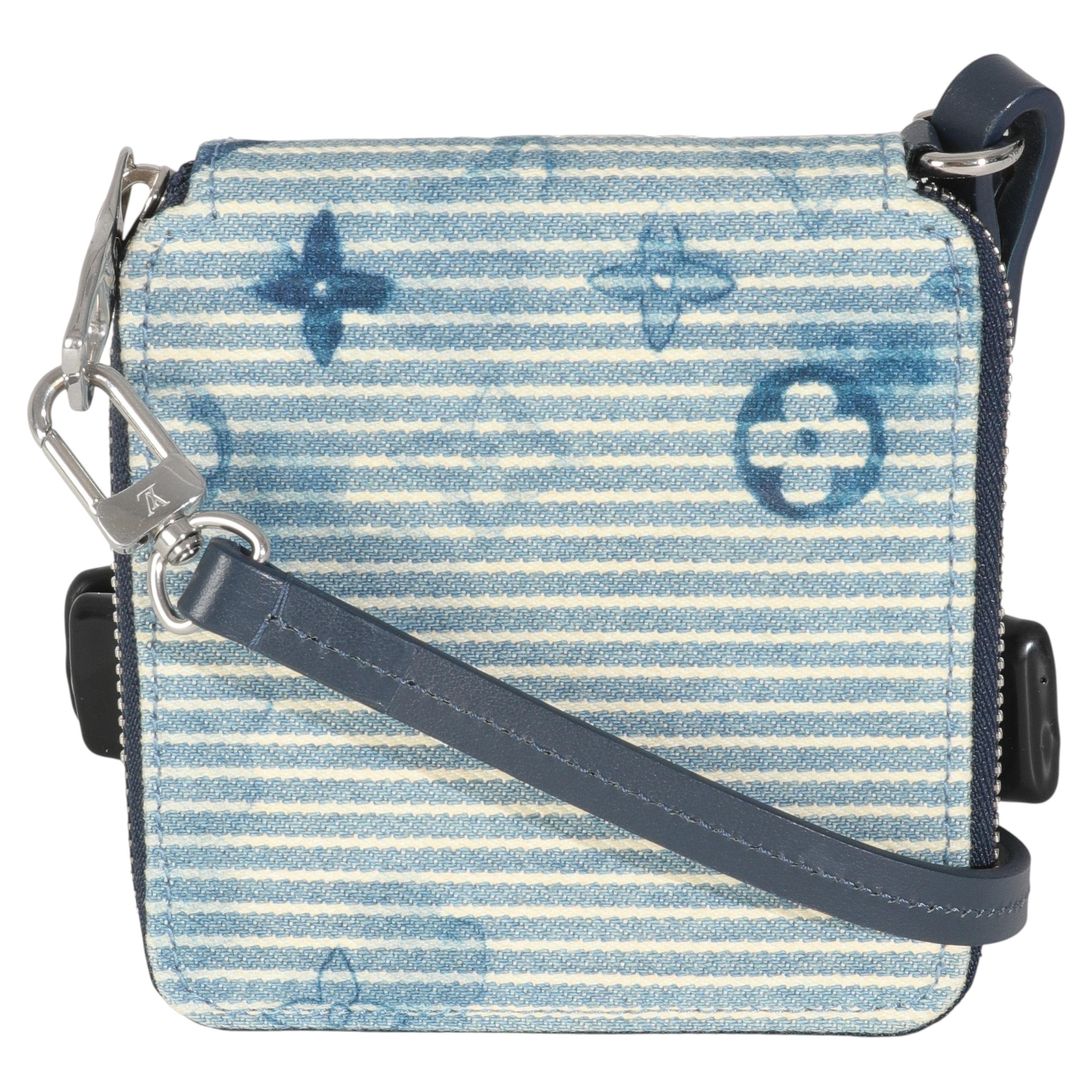 Louis Vuitton Blue Hickory Stripes Denim Monogram Watercolor Wallet On Strap For Sale