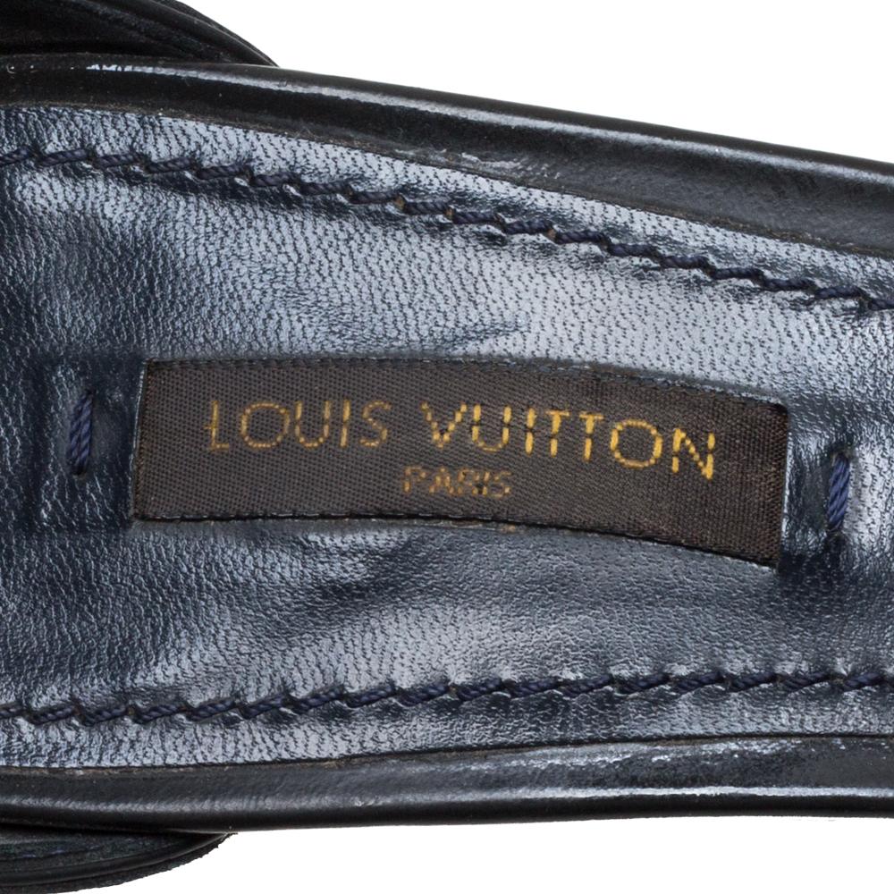 Women's Louis Vuitton Blue Infini Monogram Empreinte Leather Ankle Strap Sandals Size 37