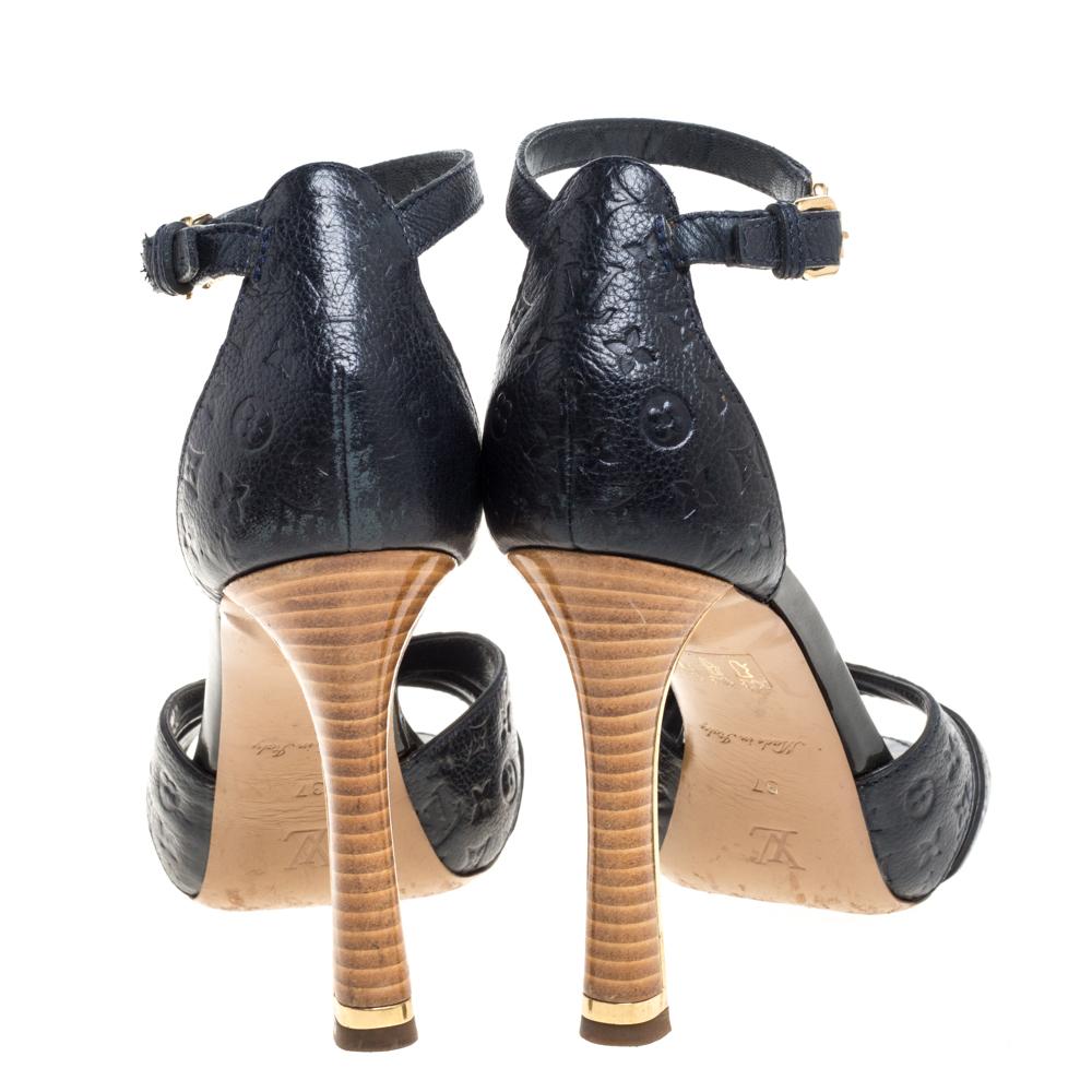 Louis Vuitton Blue Infini Monogram Empreinte Leather Ankle Strap Sandals Size 37 1